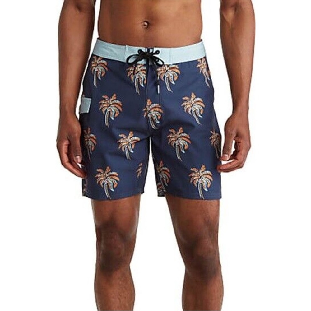 Rip Curl Men's Navy and Aqua Palm Print Board Shorts Swim Stretchy size 33 NWT